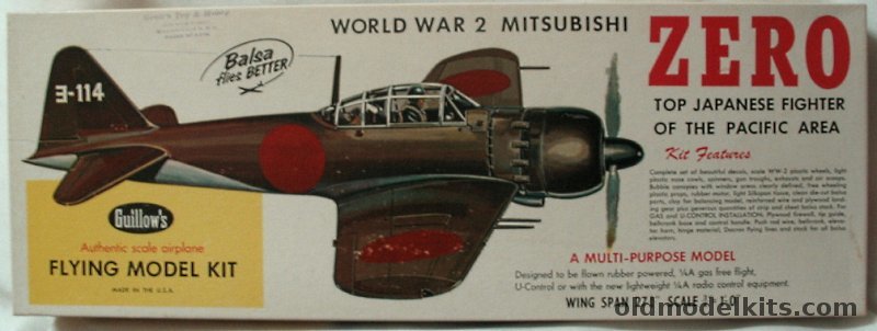 Guillows 1/16 Mitsubishi Zero - 27 inch Wingspan for Free Flight or R/C Conversion, 404 plastic model kit